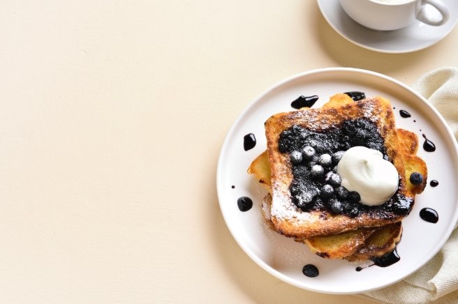 Lemon Vanilla Bean French Toast with Blueberry Compote