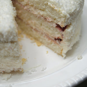 Raspberry Swirl Coconut Snowball Cake