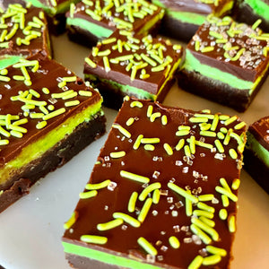 St Patrick's Day Brownies with a Mint Buttercream and Chocolate Frosting!